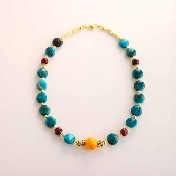 Baltic Amber and Azurite Necklace - Handmade - Picture 2 of 5